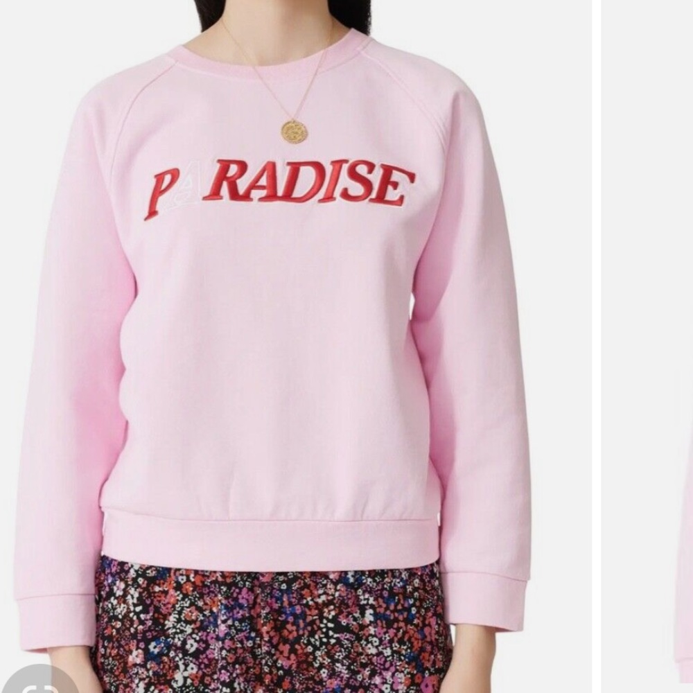 NWT MAJE Talina "PARADISE" Embroidered French Cotton-terry Sweatshirt